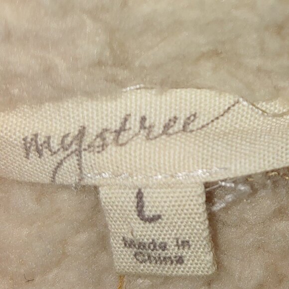 Mystree Faux Leather Shearling Embroidered Collar Jacket Size L Light Brown - Picture 2 of 5